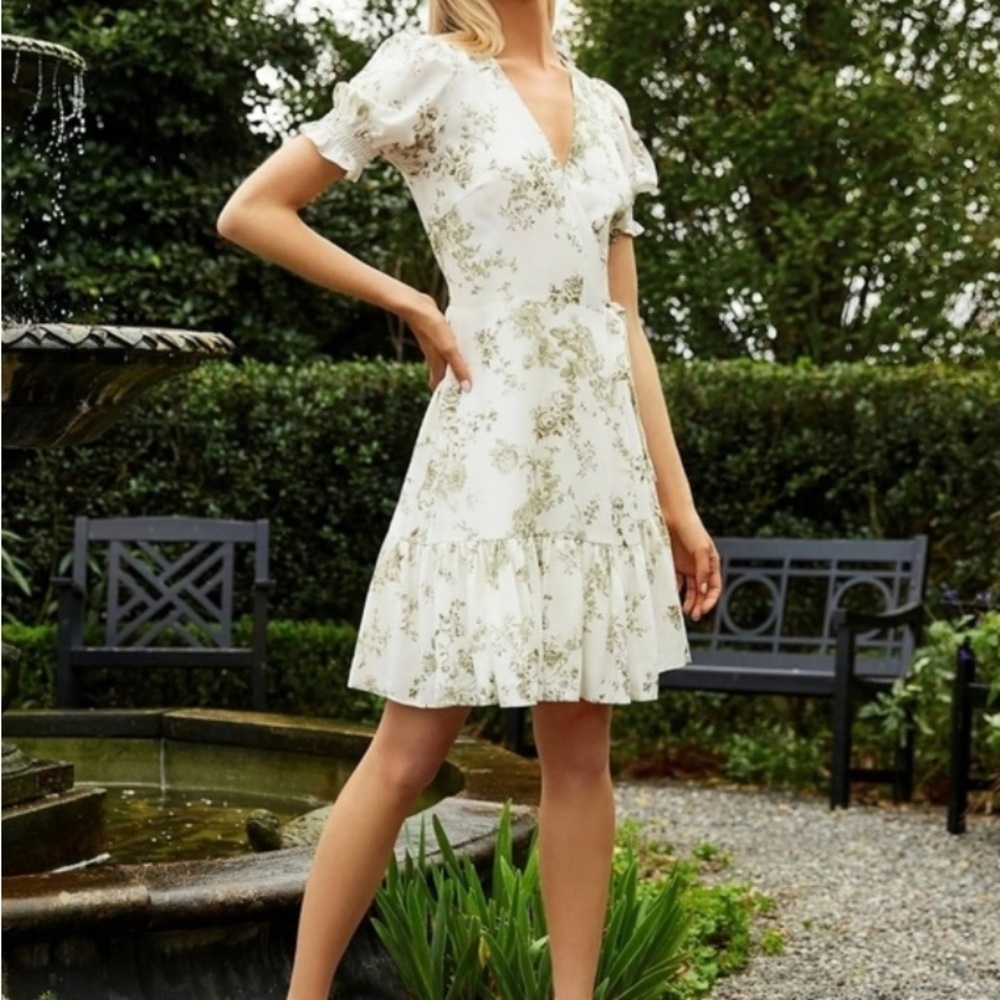 ANTONIO MELANI Cleo Linen Wrap Dress in Honeydew Floral Sz 12 - Picture 5 of 6